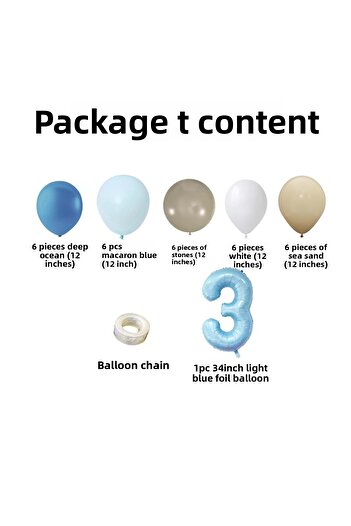 Organizasyon Pazarı Deep Ocean 3 34inch A.mavifolyobalon 30-Piece Balloon Chain Set - Blue Stone White Mermaid