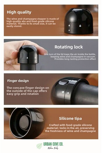 UrbanCove Co Vacuum, Interlocking Champagne and Wine Stopper - Preserving Freshness and Convenient Design