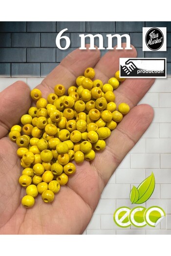 Selin Mărgele din lemn - 6 mm, 80 gr (ORT 550 BUC.), Galben