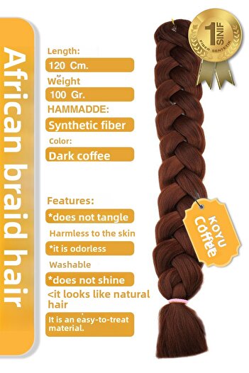 KONAK PERUK African Braid - Dark Brown Fiber Synthetic Hair for Rasta and Box Braid