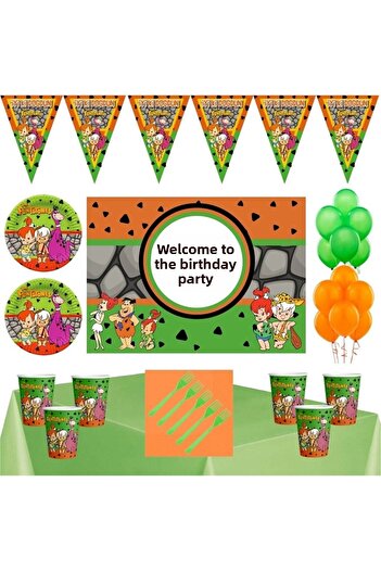 Parti Furyası Stone Age Bambam and Pebble Theme Set with 32-Person Poster