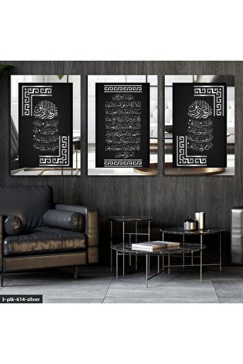Evinemoda Felak Nas Ayetel Kursi Silver 3 piese de pictură cu oglindă din plexiglas