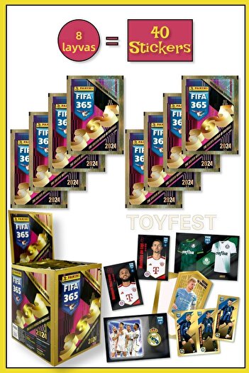 TOYFEST بطاقات ملصقات لاعب كرة القدم فيفا 365 2024 من بانيني - 8 عبوات (40 ملصقًا)