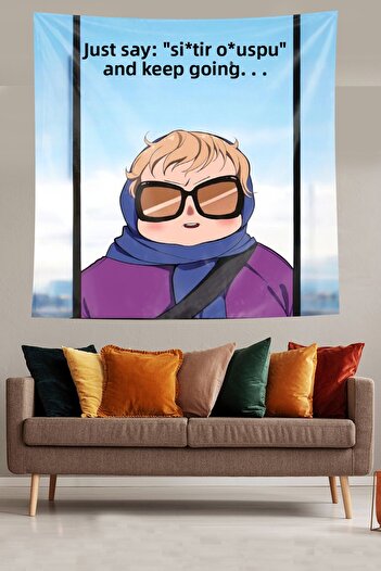 on the clouds "Si*Tir O*Uspu I'M Sorry" Humorous Aunt Stain-Proof Fabric Wall Cover Wall Tapestry Tapestry