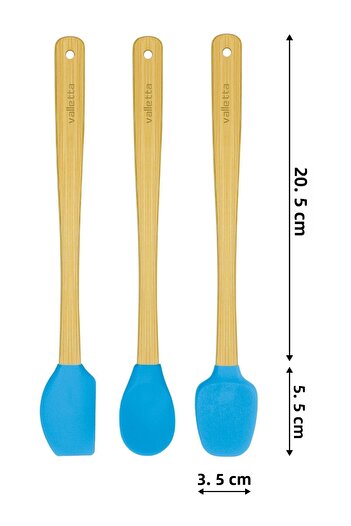 valletta Indigo 3-Piece Turquoise Bamboo Silicone Spatula Set - Long 26 cm