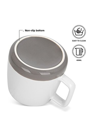Fissman 2-Piece Printed Coffee Mug 400mL ''HAPPY  TOGETHER'', Ceramic Coffee Mug with Handle
