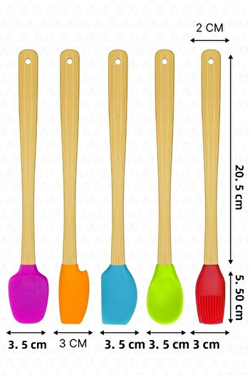 valletta Indigo 5-Piece Colorful Bamboo Silicone Spatula Set Long 26 cm