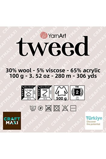 Yarnart Tweed - Μαλλί Πλεκτό Χέρι Κρέμα-221