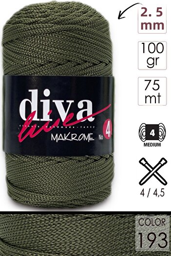 Diva İplik خيط Diva Line Diva Macrame سميك (رقم: 4) 193 كاكي
