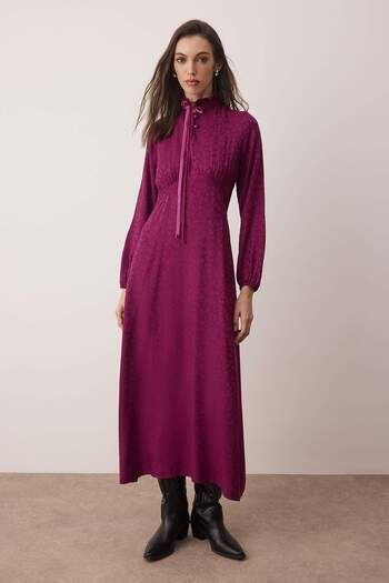 Trendyol Modest Φόρεμα Ζακάρ με Λεπτομέρεια Μωβ Κορδέλα TCTAW26EB00037