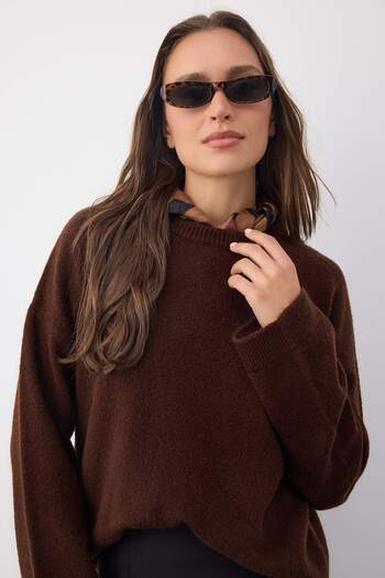 Trendyol Collection Wardrobe Essentials Brown Soft Textured Wide Fit Basic Knitwear Sweater |   Twoaw26Kz000880