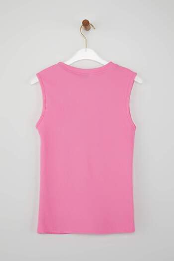 Trendyol Collection Rosa Accessoire-Knopf-Rundhalsausschnitt, reguläre Weste, Strickbluse TWOSS25BZ00558