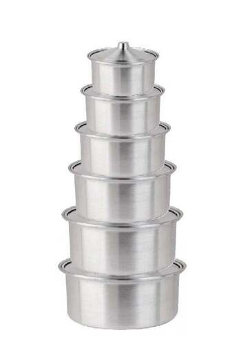 Generic Elegant set of 6 aluminum pots, made in Pakistan, sizes 1/2/3/4/5/6 liters (18/19/20/22/23/24 cm)