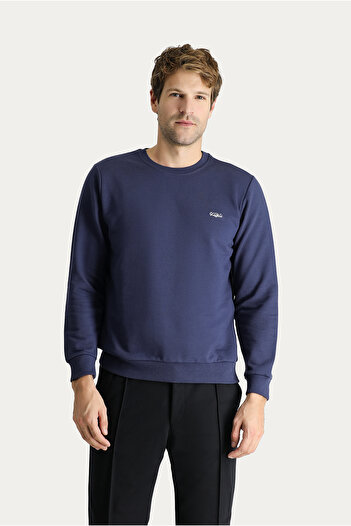 Kiğılı Bisiklet Yaka Regular Fit Nakışlı Pamuklu Sweatshirt