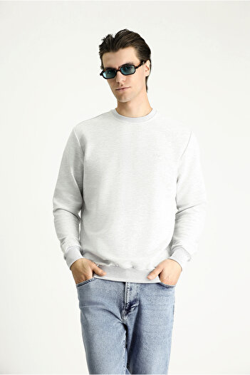 Kiğılı Crew Neck Regular Fit Embroidered Cotton Sweatshirt