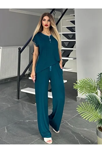 MİMİ Luxury Wear Set pijamale de damă din bumbac - guler cu nasturi