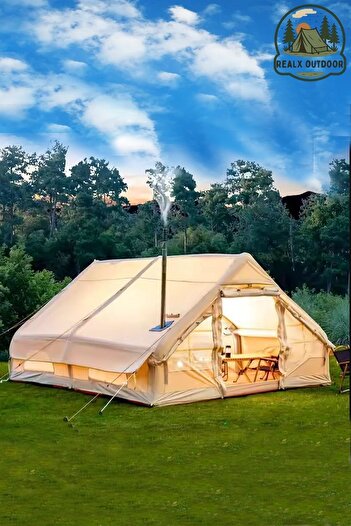 Realx 12 Kişilik 4 Mevsim Su Geçirmez Çift Pencereli Şişme Kamp Çadırı 400x300x210 Cm 12 Mt 420d