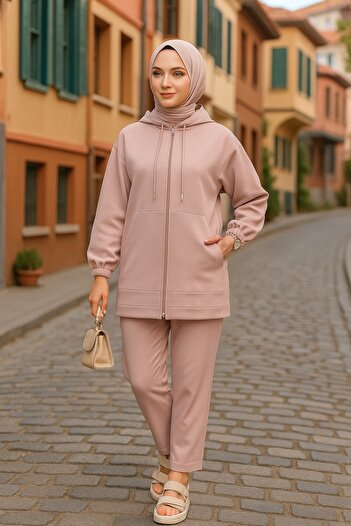 Neva Style Powder Color Zippered Hijab Double Set - 10400Pd