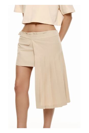 LUMİNA Women's Asymmetrical Skirt, Size S, Beige, Fashion