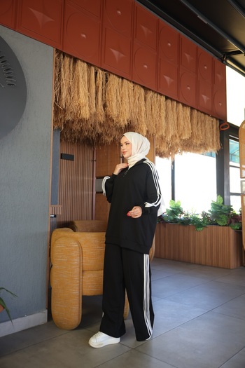 Wovi Women's Hijab Tracksuit Set Double Suit Zipper Collar & Bottom Top Set