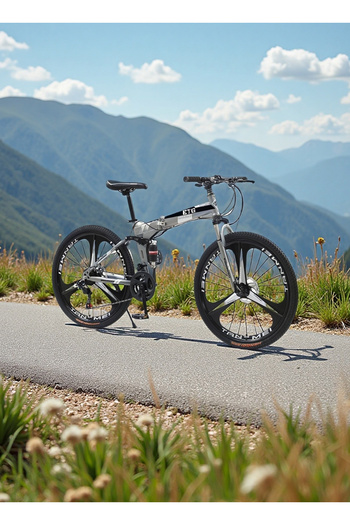 ETG 26 Inch 21 Speed Foldable Mountain Bike High Carbon Steel Frame Dual Disc Brakes Shock Absorptio