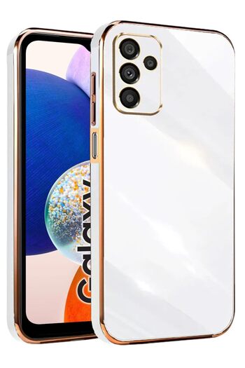 Fibaks Samsung Galaxy A15 Case Shiny Edge Gold Embroidered Camera Protection Cover