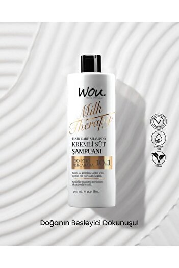 WOU World of Unique Milk Therapy Şampuan 400 Ml & Saç Bakım Sütü 150 Ml/Pudra Kokulu Makyaj Çantası