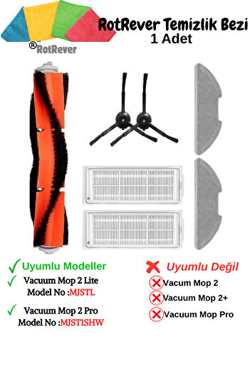 RotRever Xiaomi Vacuum Mop 2 Lite (MJSTL) Mop 2 Pro (MJST1SHW) Σετ βούρτσας, φίλτρου, σφουγγαρίστρας, υφάσματος RotRever-8 τεμάχια