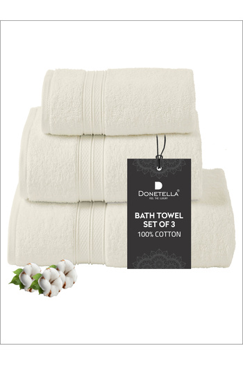 Donetella 3-Pcs Towel Set - Pcs 1 Bath Sheet, 1 Pcs Bath Towel, 1 Pcs Hand Towel 600 GSM 100% Combed Cotton