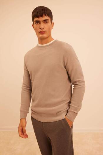 DeFacto Standard-Passform, normaler Schnitt, Rundhalsausschnitt, Muline-Muster, Strickpullover A5181ax24sp