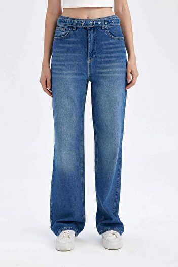DeFacto 90's Wide Leg Yüksek Bel Geniş Paça Uzun Jean Yıkamalı Pantolon D1336AX24WN