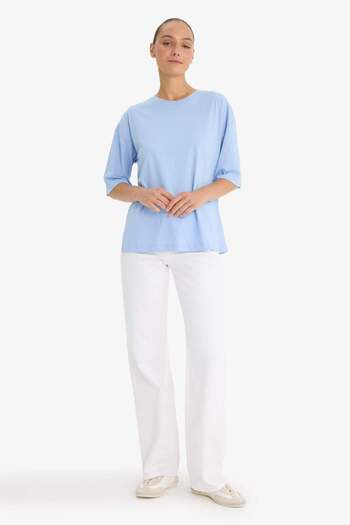 DeFacto Oversize Wide Fit Crew Neck Basic Plain Combed Cotton Short Sleeve T-Shirt C0099Ax25Sp