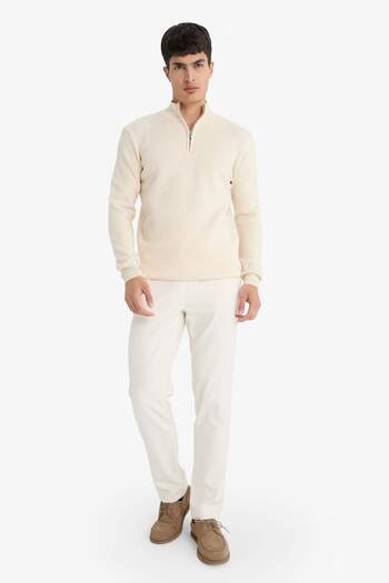 DeFacto Navy Blue Standard Fit Regular Cut Stand Collar Zippered Basic Plain Knitwear Sweater A5184Ax23Wn