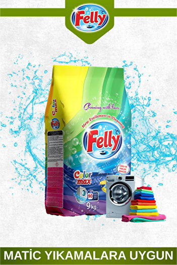 FELLY 9 Kg Renkli Çamaşırlar İçin Toz Deterjan – Renk Koruyucu Formül, Ekonomik Boy