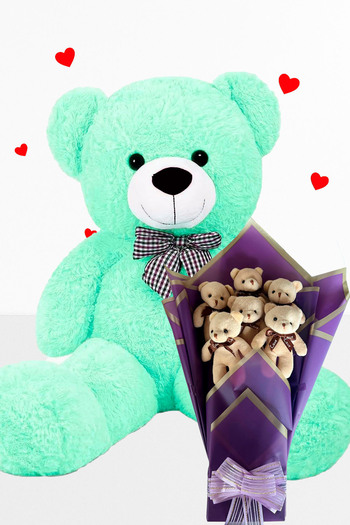 Sole Plush Teddy Bear 90 cm Bear and Purple Plush Teddy Bear Bouquet Gift for Lover Birthday Special Day Set
