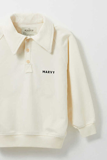 Marvy Ekru Nakış Detaylı Reglan Kol Sweatshirt