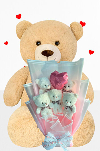 Sole 90 cm Large Plush Bear Teddy Bear and Heart Balloon Teddy Bear Bouquet Romantic Gift for Lover Birthday