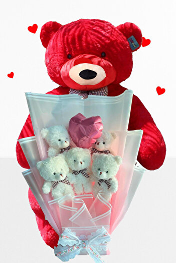 Sole 90 cm Large Plush Bear Teddy Bear and Heart Balloon Teddy Bear Bouquet Romantic Gift for Lover Birthday