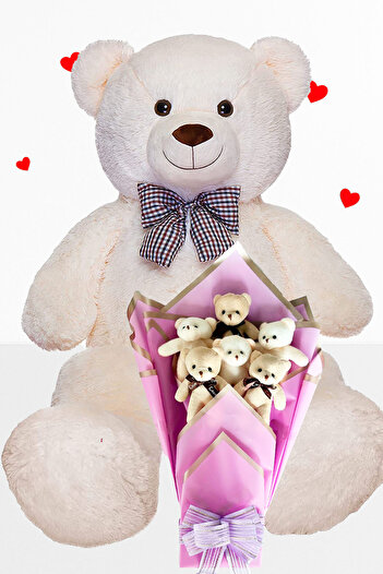 Sole 90cm Plush Bear and Lilac Soft Plush Teddy Bear Bouquet Gift for Lover Birthday Special Day Gift Set