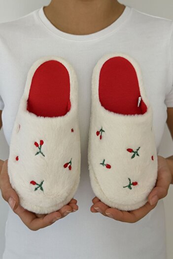 STOCON Cherry Embroidered Fluffy House Slippers Dowry Slippers Non-Slip Sole Stc1145