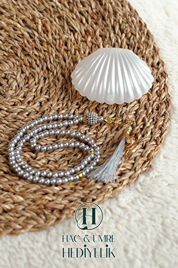 Hac Umre Hediyelik Tasbih Gift |   Special Occasion Invitation Gift |   99 Pearl Prayer Beads with Sea Shell Box and Vav Ornament with Tassel