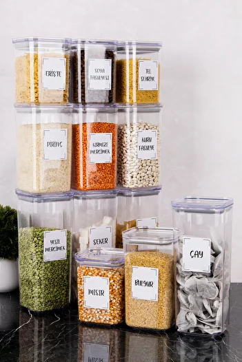 DNS HOME 12-Piece Vacuum Lid Pulses Set 1700-1200-900 ml Pulses Labeled Storage Container Food Jar Mica