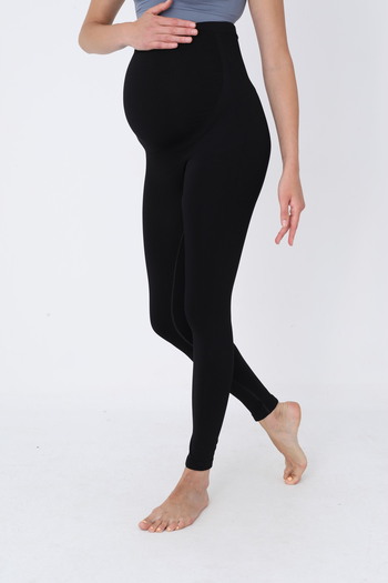 Serena Black maternity leggings – with elastic support band under belly