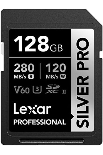 Lexar بطاقة ذاكرة احترافية SDXC UHS-II فضية اللون بسعة 128 جيجابايت