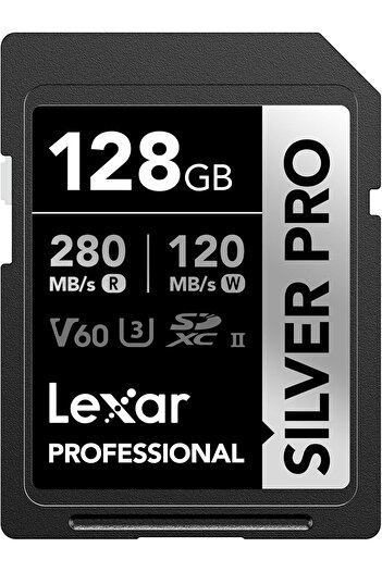 Lexar بطاقة ذاكرة احترافية SDXC UHS-II فضية اللون بسعة 128 جيجابايت