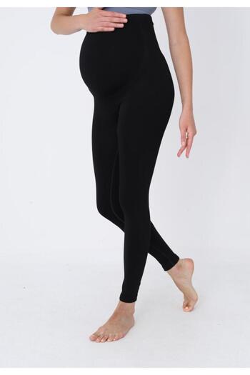 Serena Black maternity leggings – with elastic support band under belly
