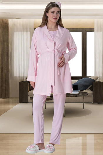 Mavelle Women's Pink Striped Nightdress Pajamas Maternity Maternity Set 6061