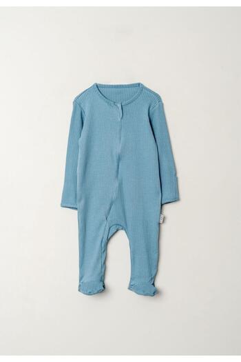 Bubito Full Footed Cotton Baby Romper with Hidden Zipper-Blue