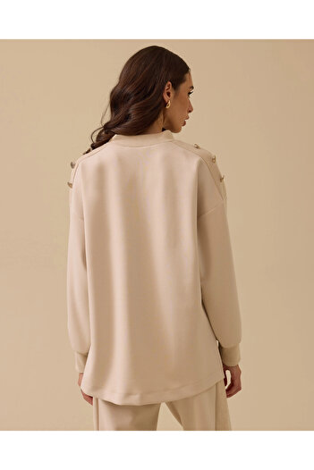 SCL Dik Yaka Düğme Detaylı Sweatshirt