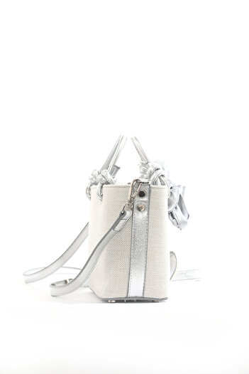 nura Gray Linen Women's Heart Charm Hand and Shoulder Bag